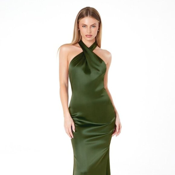 New Sheath Sleeveless Solid Classy Gown w/ Halter Neck w/ Open Back CD T2005 - Picture 1 of 10